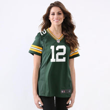 Load image into Gallery viewer, Aaron Rodgers 12 Green Bay Packers Women&#39;s Green Game Kow Jersey