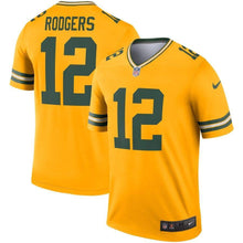 Load image into Gallery viewer, Aaron Rodgers 12 Green Bay Packers Gold Inverted Legend Kow Jersey